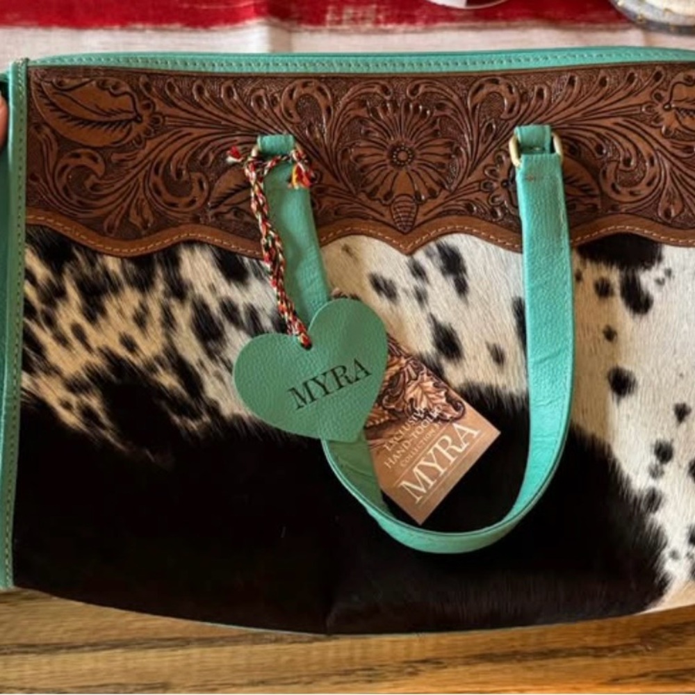 Myra Bag Turquoise and Cowhide Shoulder Bag - Picture 4 of 7